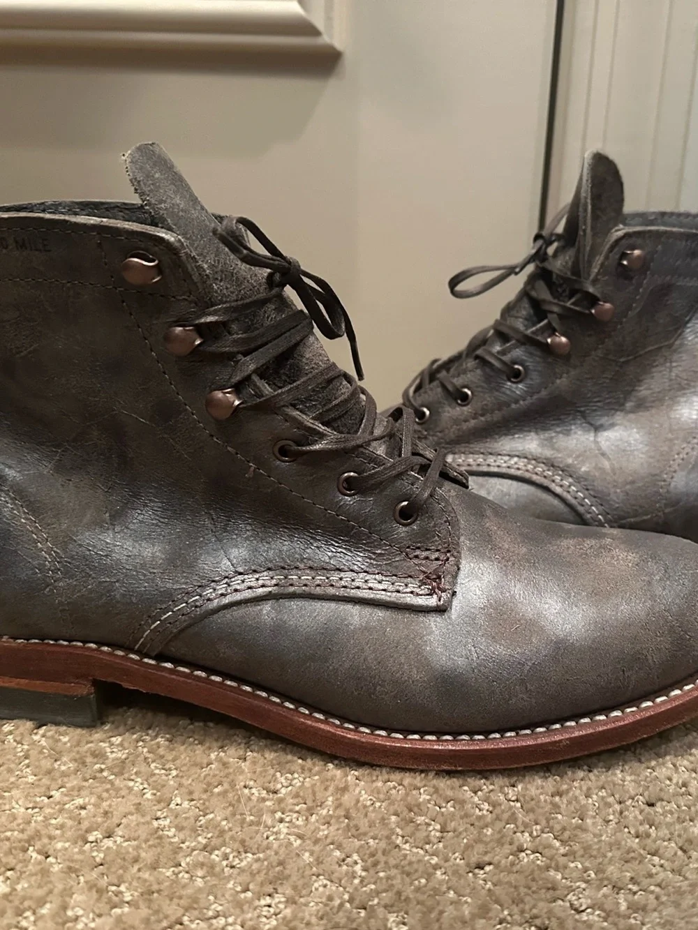 Wolverine 1000 Mile Boots Gray Leather Made In The USA Womens 11